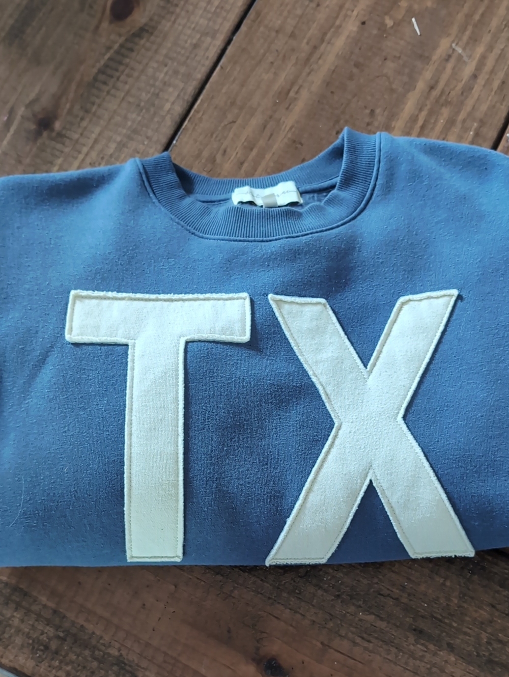 Blue Sweatshirt with Cream TX Appliqué